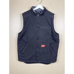 Milwaukee Vest Mens Size L Black Sherpa Lined Quilted Workwear Zip Pockets Tool